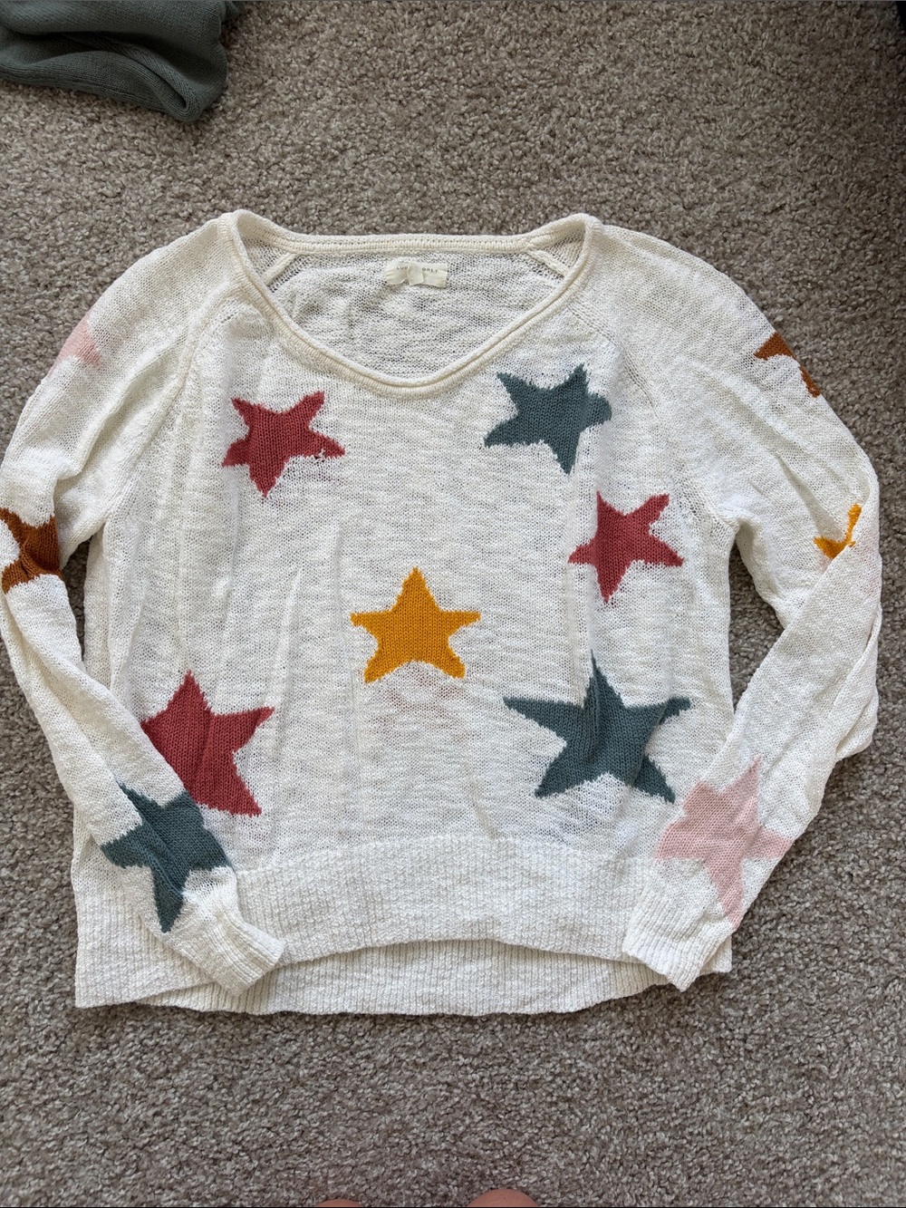 Lou & Grey Cream Scoop Neck Sweater with Multicolor Stars